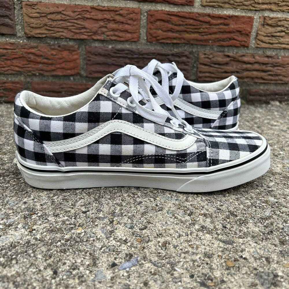 Vans Old Skool Black White Gingham Plaid Canvas Sneakers Low Top Women's Size 7